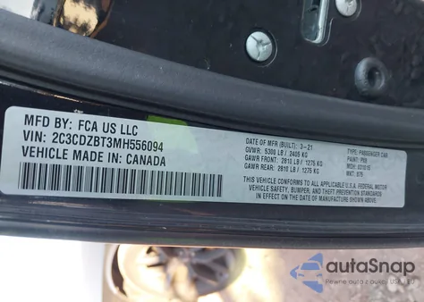 2021 Dodge Challenger R/T z USA, uszkodzony, nr VIN 2C3CDZBT3MH556094